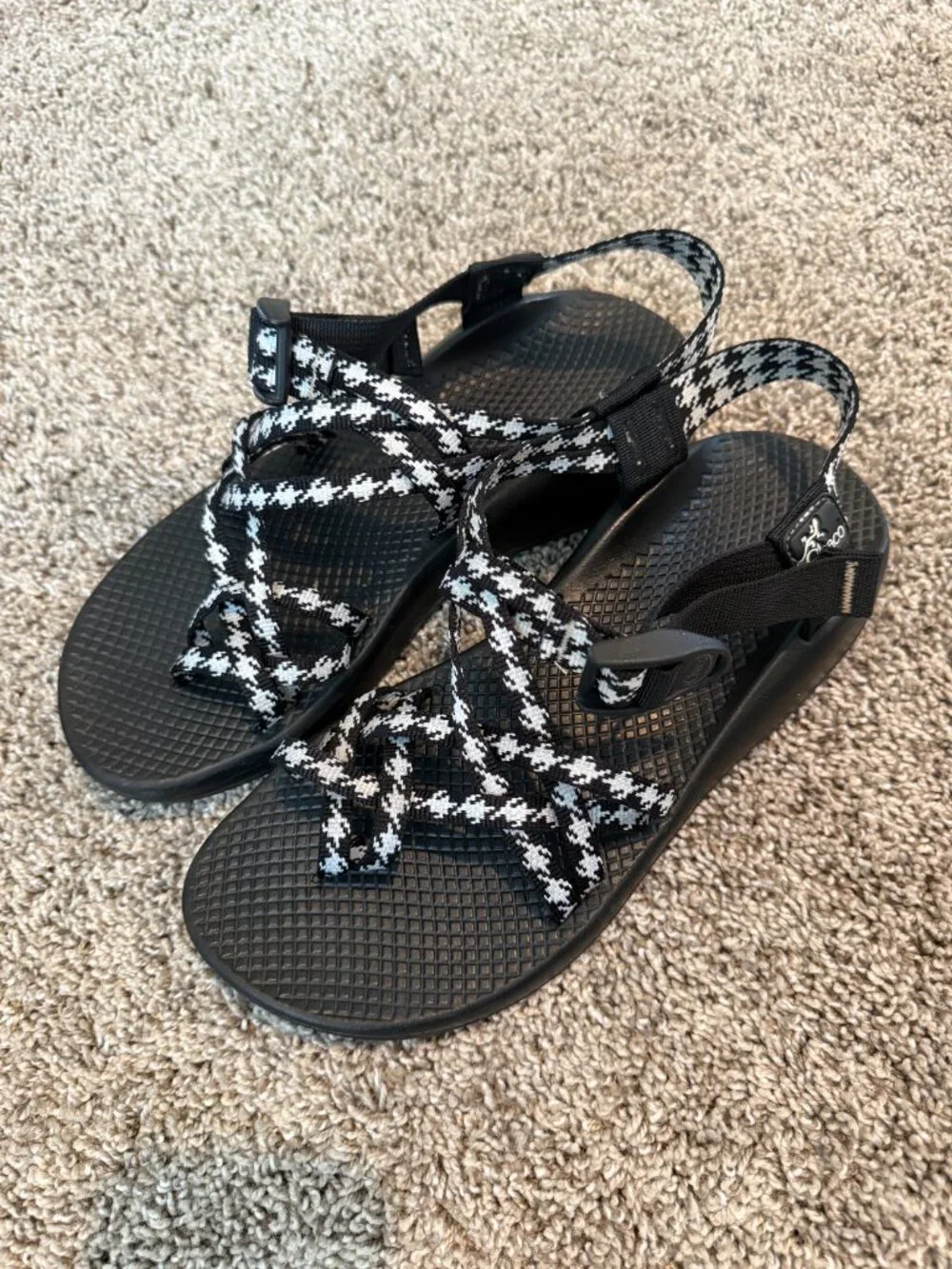 Chaco Black and White Patterned Strap Sandals